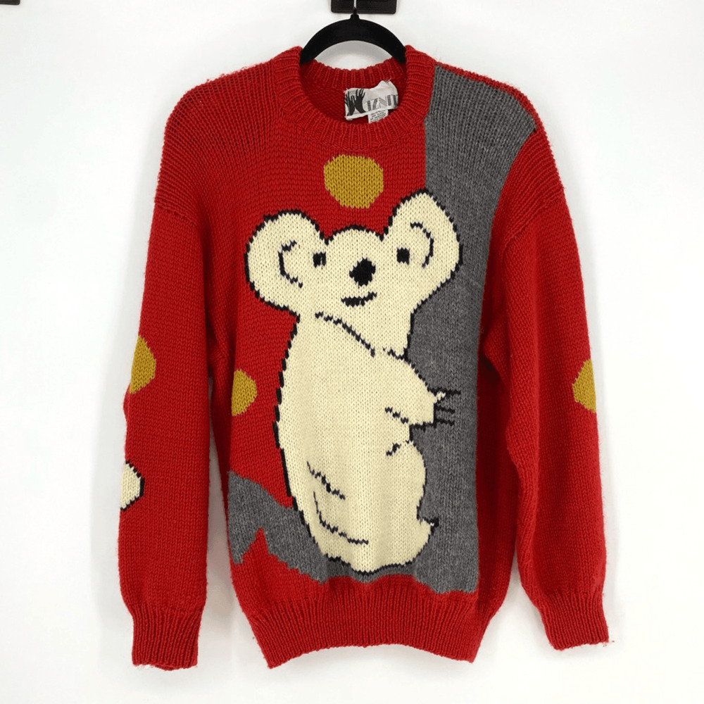 Vintage Kiznit Handmade Peru 100% Wool Intarsia Knit Sweater Red Princess Diana - Picture 5 of 15